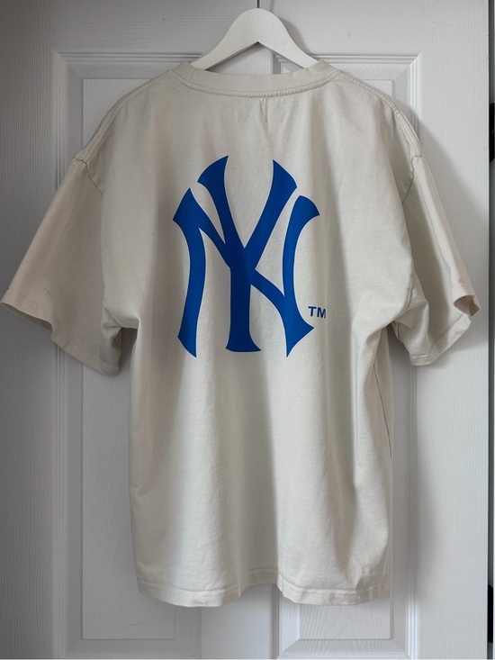 Peace Collective Tops - Peace Collective New York Yankees Baby Blue Writing on Ivory Heavyweight Tshirt